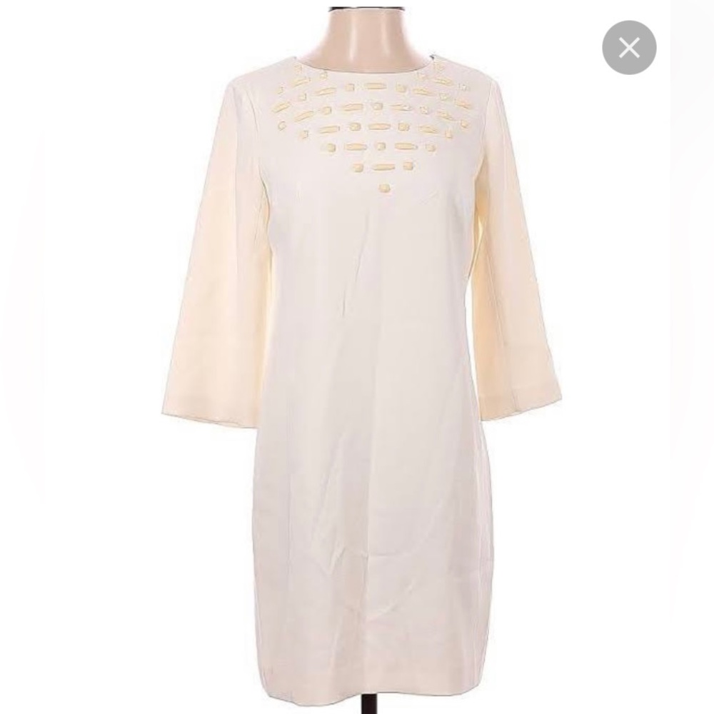 Ann Taylor Cream Stone Embellished Shift Dress